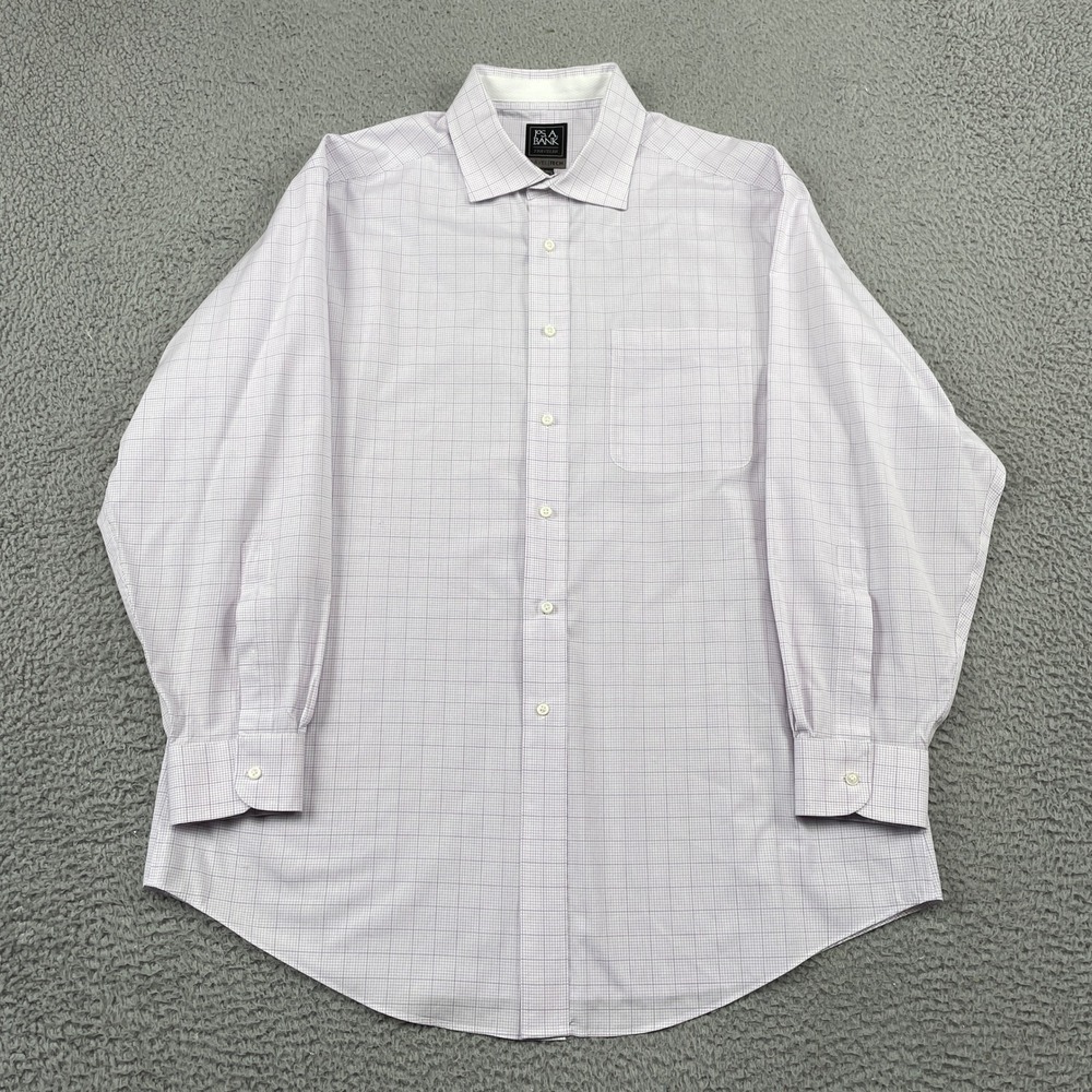 Jos. A. Bank Dress Shirt Mens 17-33 Purple Traveler Travel Tech Tailored Check - Picture 2 of 8